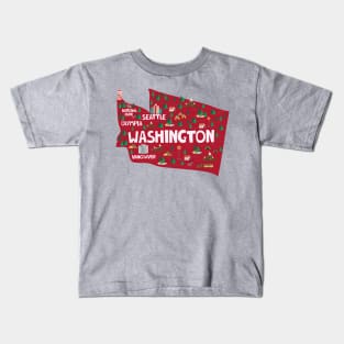 Washington State USA Illustrated Map Kids T-Shirt